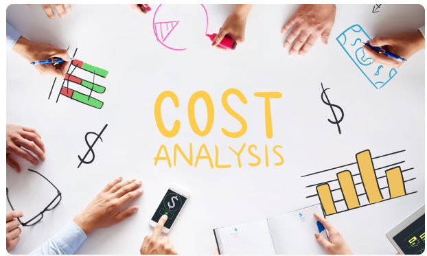 Cost analysis sketch surrounded by hands
